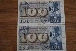Schweiz – 2× 100 Franken alte Banknoten – schöne Erhaltung
