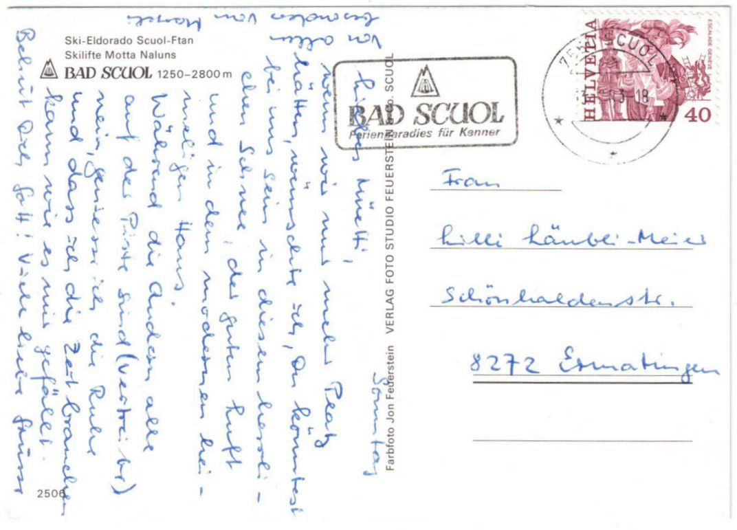 Cartoline postali: Scuol - Skilifte Motta Naluns – Usato da Binningen venduto da Mountainrider 1