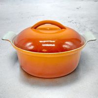 Cocotte à rotir DRU vintage fonte émaillée orange Pays-Bas