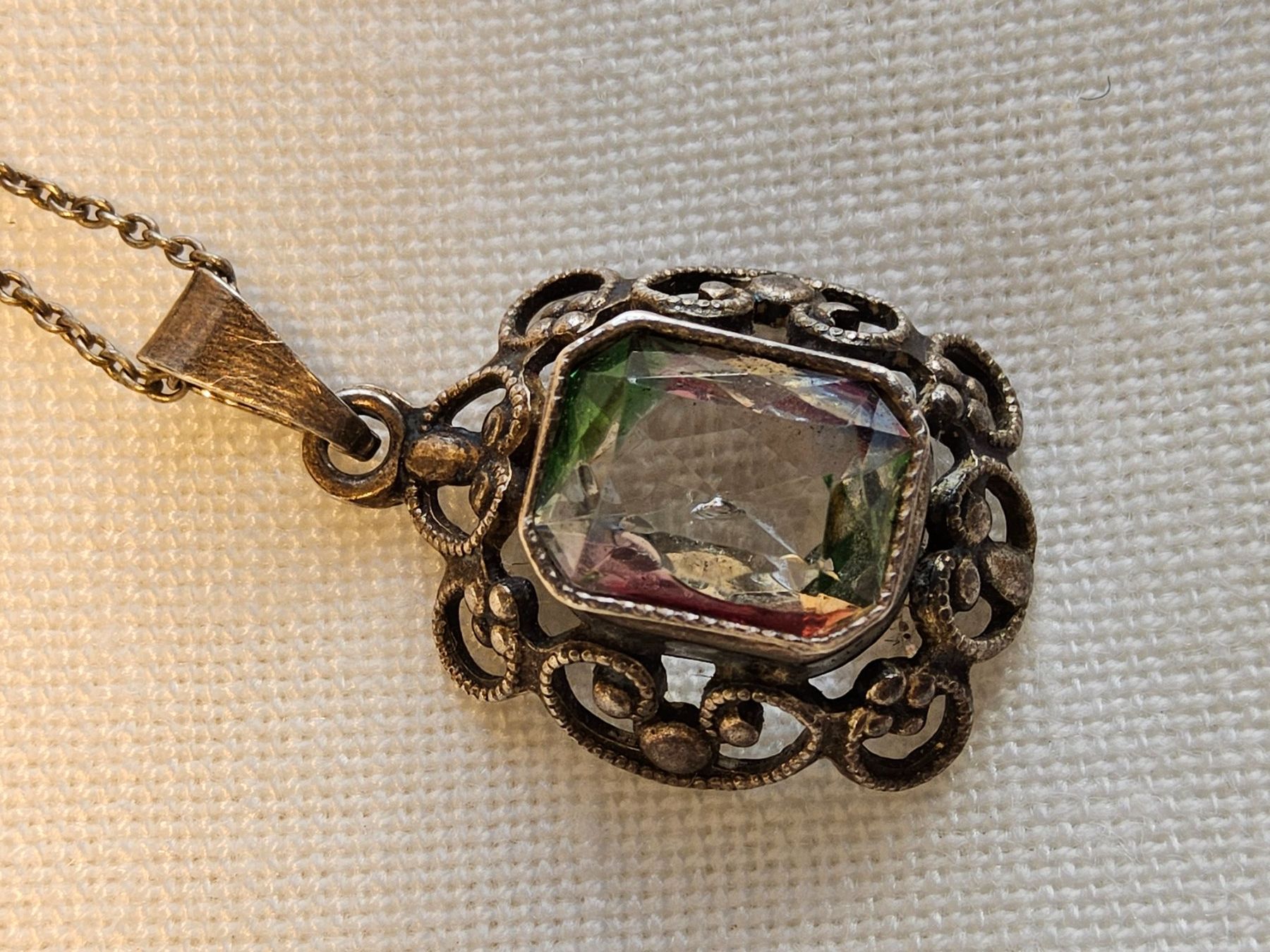 Anhänger: Antiker Silber Irisglas Rheinkiesel Anhänger mit Kette – Gebraucht aus Zürich von SciTec 1