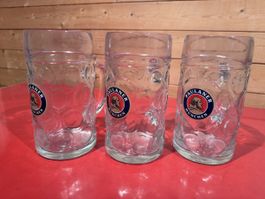 3 Paulaner Bierkrüge aus Glas 1 Liter gebraucht