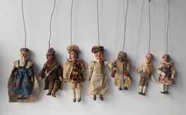Antike Marionetten-Sammlung 7 tschechische Stabmarionetten