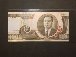 100 Won Note aus Nordkorea, Top Zustand!