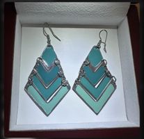 Teal and silver chevron earrings #boho #festival #earrings