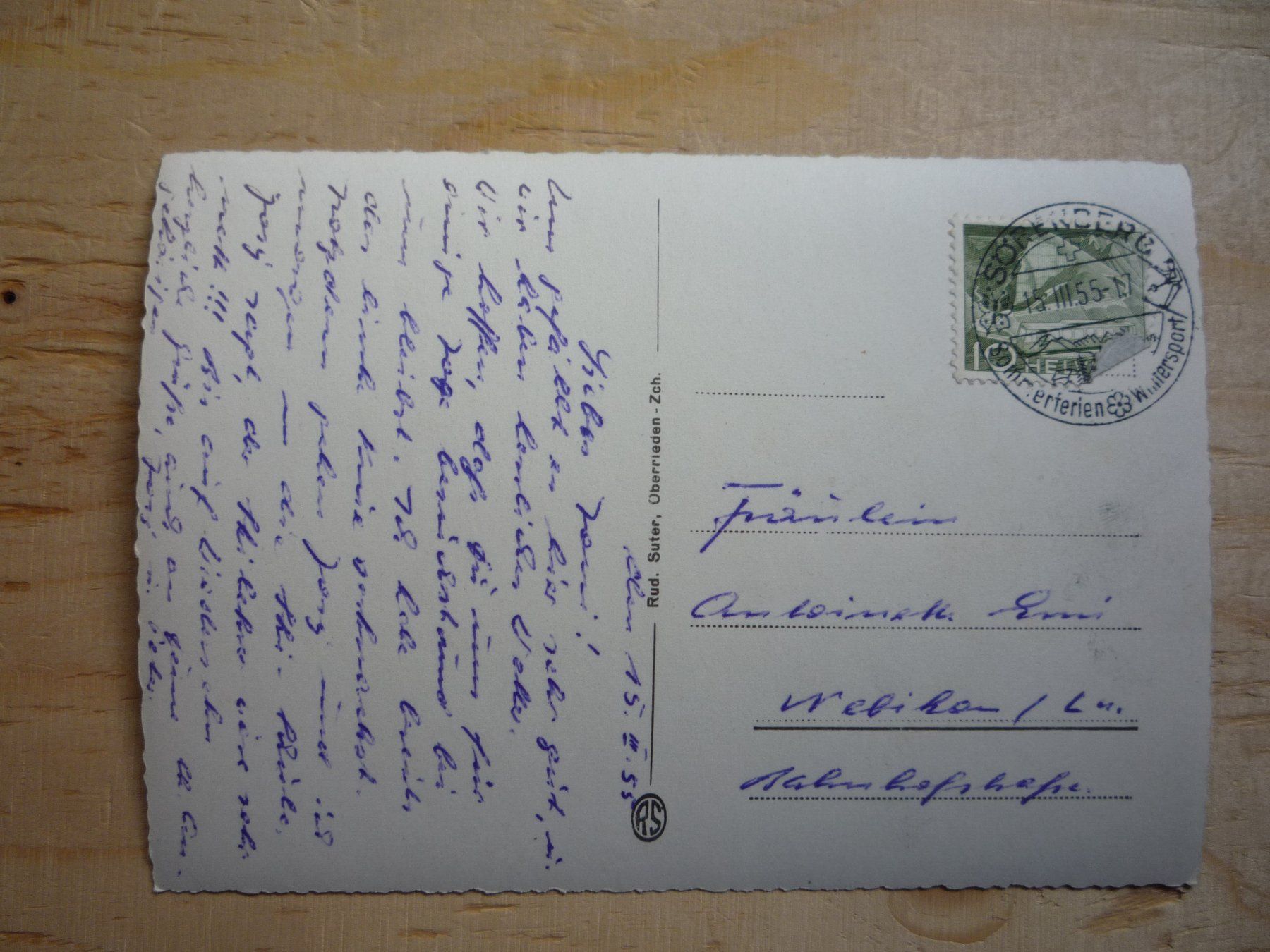 Cartoline postali: Sörenberg, 15.III.55 – Usato da Rieden SG venduto da Brockehuesli 1