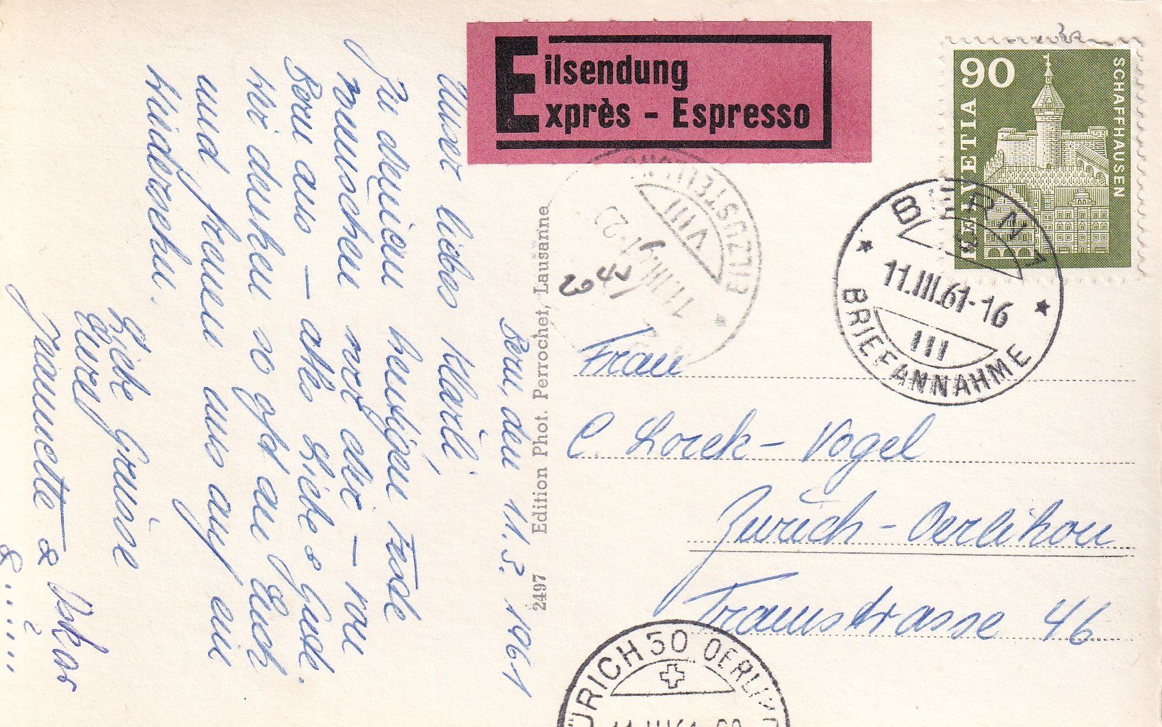 Ansichtskarten: Bern - Münster (Eilsendung - Express) /bc – Gebraucht aus Hombrechtikon von Rudolf07 1