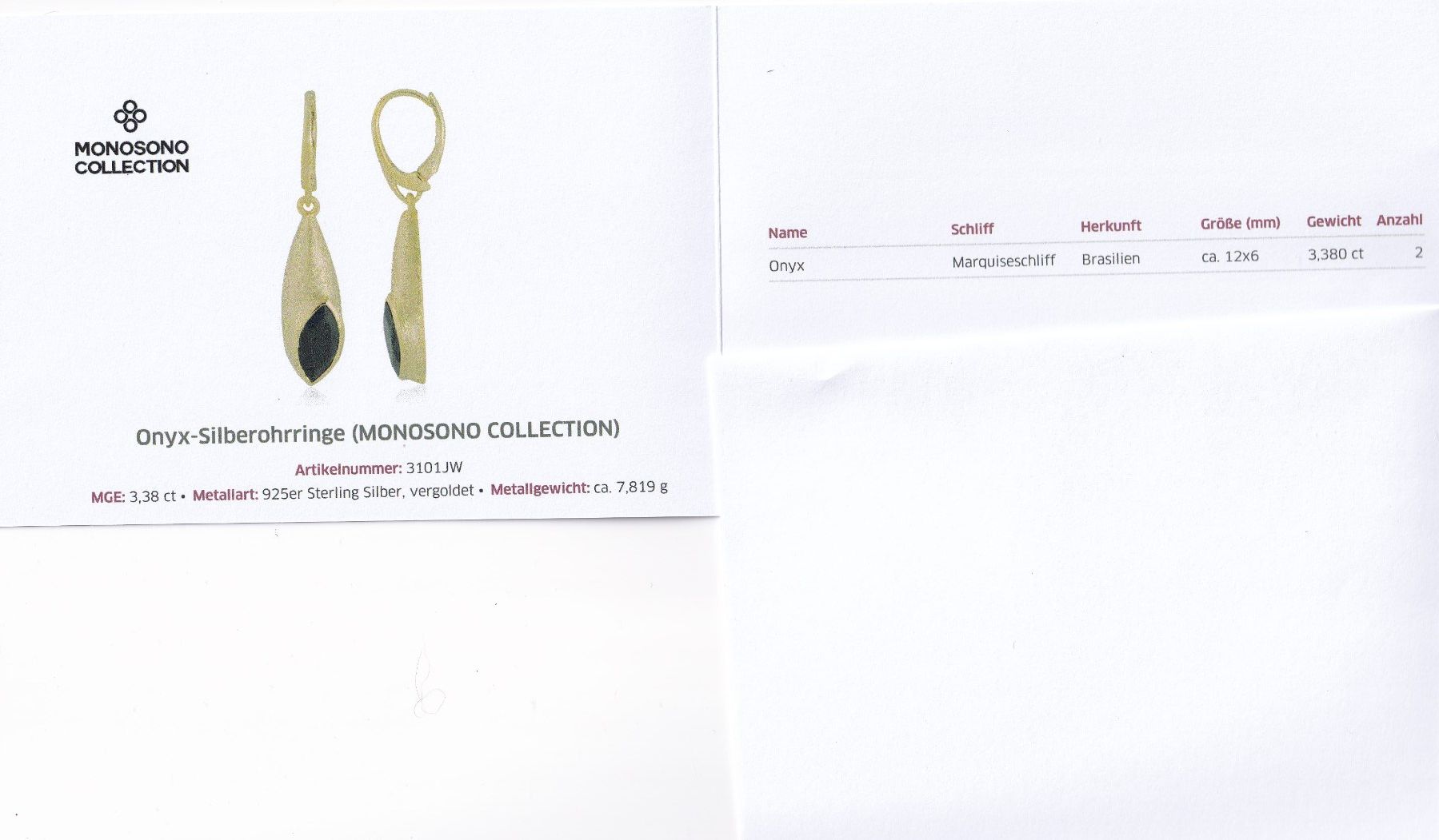 Orecchini pendenti & Orecchini a lobo: Echtschmuck: Onyx-Silberohrringe 925er, vergoldet – Nuovo (secondo la descrizione) da Zuchwil venduto da maumauchi 1
