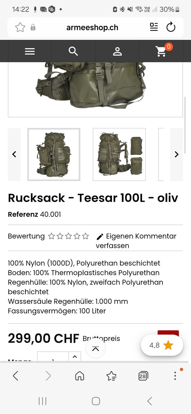 Rucksäcke: Militärrucksack Teesar 100L  – Gebraucht aus Rüttenen von R.b.m 3