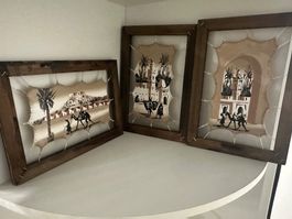 3er Set Vintage Marokko Leder Bilder, Wanddeko, Top!