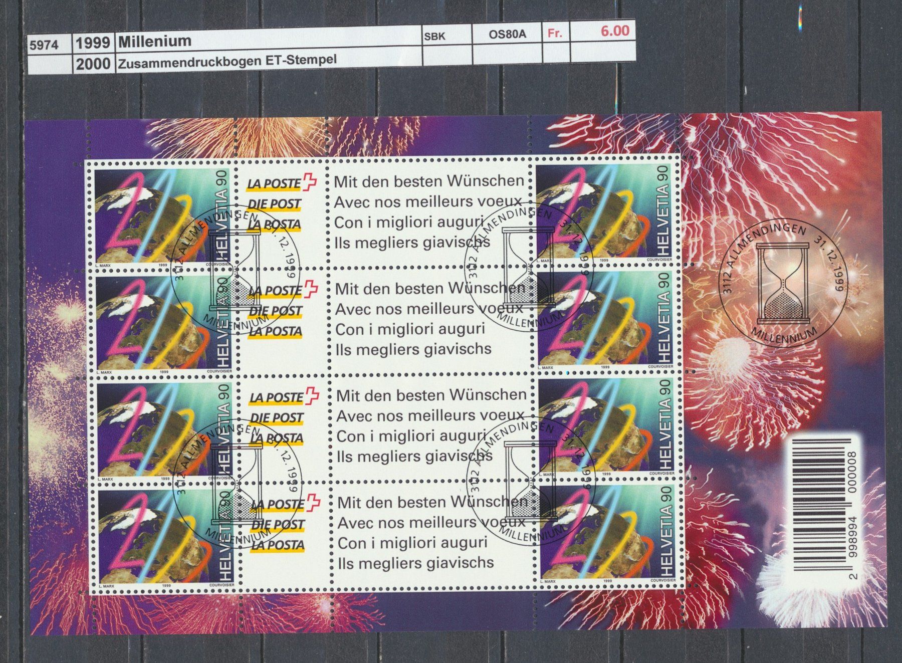 Alle Briefmarken: 1999/2000 "Millenium" - Zusammendruckbogen, ET - Stempel – Gebraucht aus Winterthur von Zupogeru