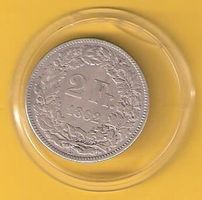 1862 unseres Erachtens  ss+/vz Fr. 2.- sitz.Helvetia/Patina