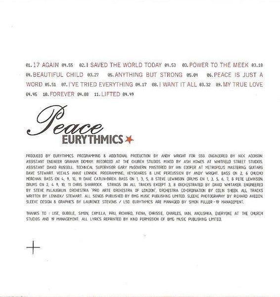 CD: Eurythmics PEACE  Annie Lennox Dave Stewart Synth-pop CD – Usato da Kandergrund venduto da Sososo 4