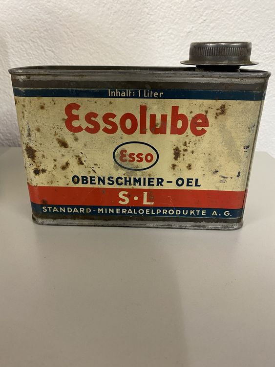 Rare et ancien bidon d’huile Essolube Suisse Schweiz Oeldose (D