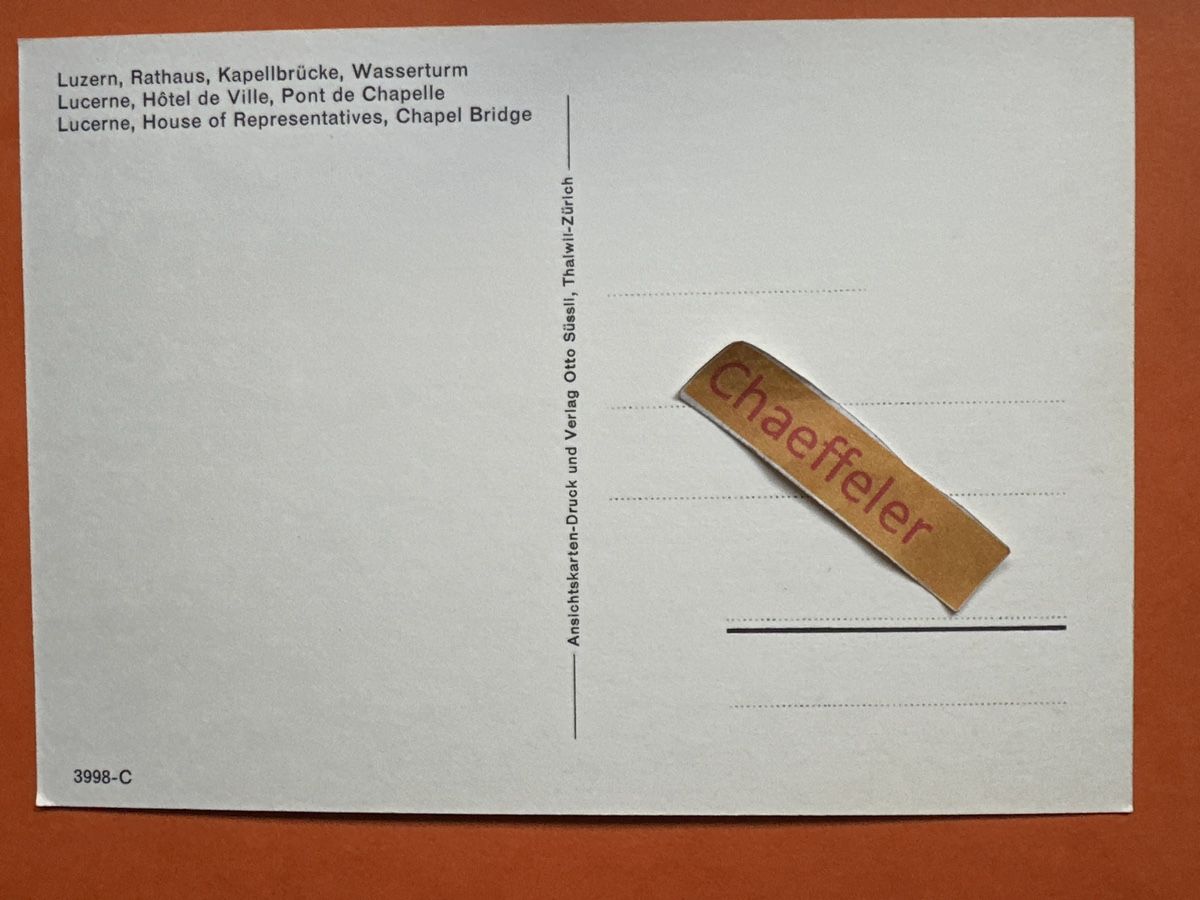 Cartoline postali: Luzern, Rathaus, Kapellbrüvke, Wasserturm  – Usato da Zürich venduto da Chaeffeler 1