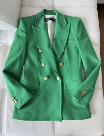 New Zara Balmain Style Green Blazer, Size XS