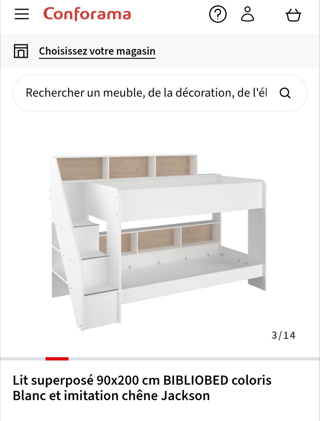 Letti: Lit superposé blanc avec escalier et étagères 90x200 cm – Usato da Genève venduto da bum_c272 6