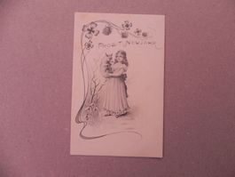 Karte Motiv Humor mit Schwein Sau 1901 Kleeblatt Jugendstil