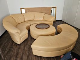 Ecksofa Leder beige mit Beistelltisch Nieri Planet