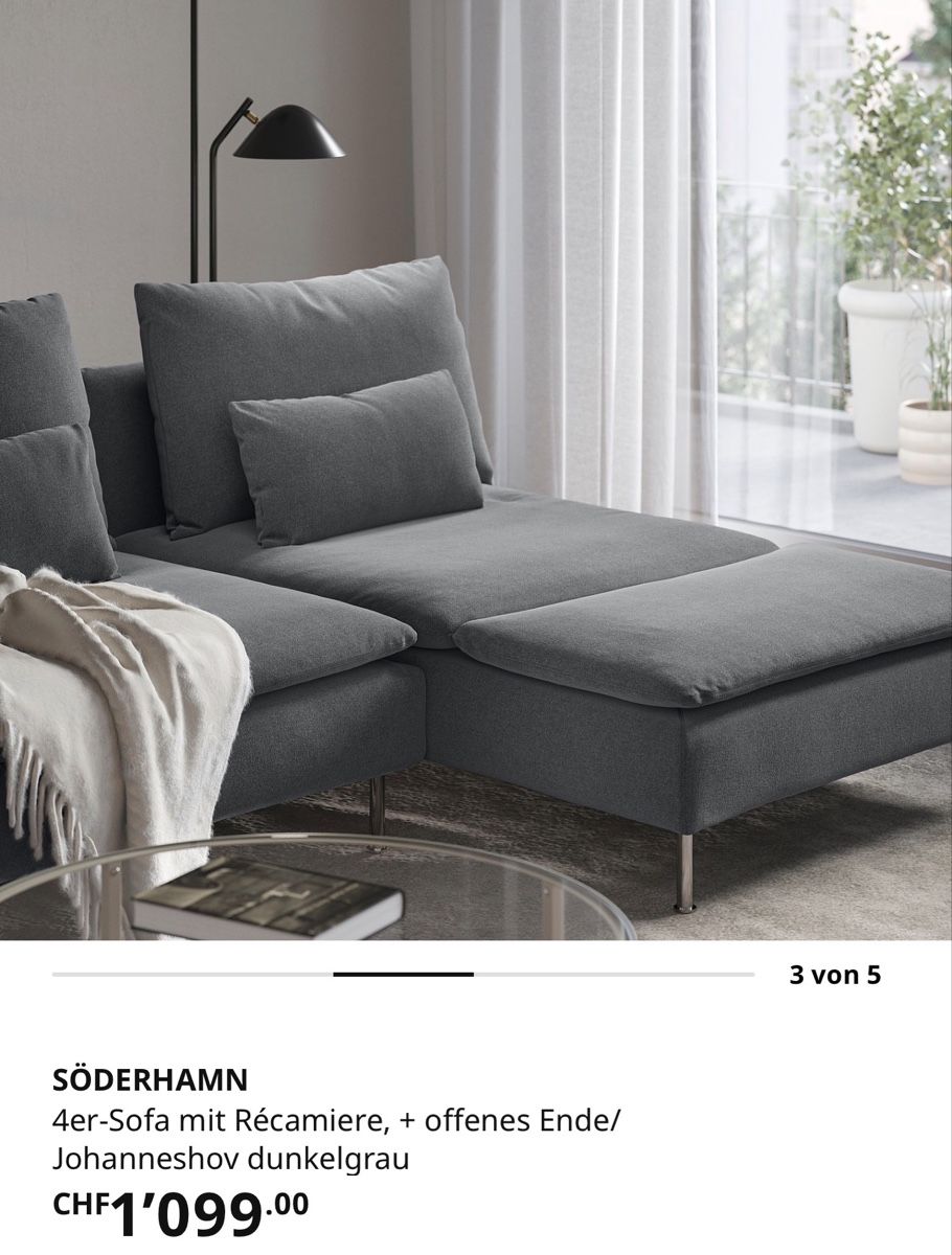 Ikea Sofas: 4er Sofa Söderhamn mit Recamiere, Anthrazit – Gebraucht aus Wädenswil von Anysohm 1