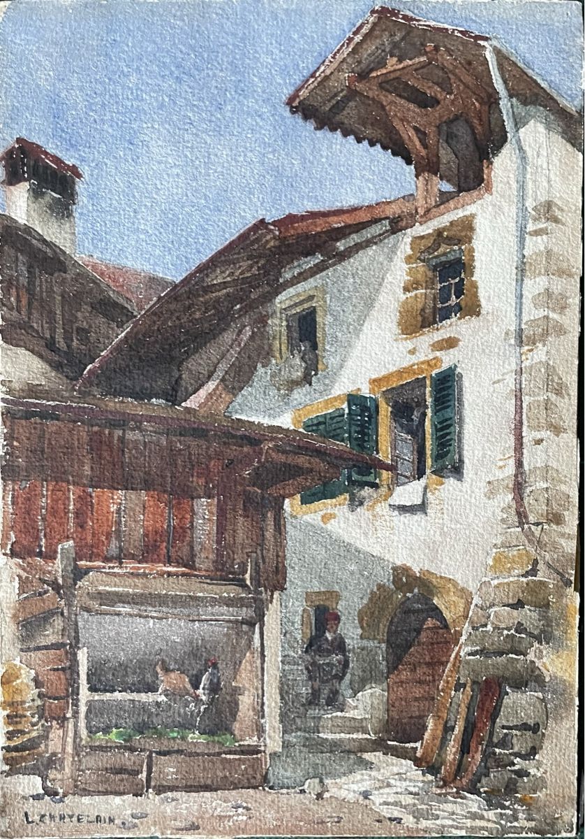 Gemälde: Leo Chatelain aquarelle village – Gebraucht aus Biel/Bienne von Galaq 2