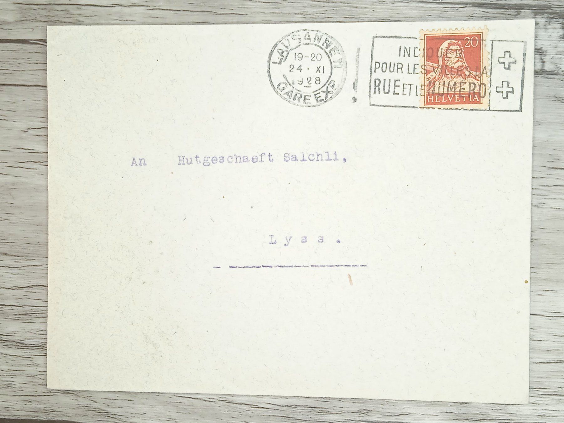 Tutti i francobolli: TR20 Enveloppe + Timbre Suisse 1928 – Usato da Cousset venduto da Patrick_Collections