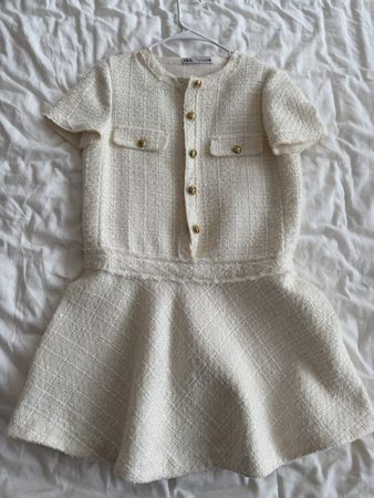 Zara White Tweed Dress Size Small - Perfect for Spring!