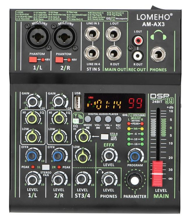 MF-7 Audio Mixer Mit Bluetooth & USB - 7-Kanal Mischpult Mit 16 DSP Effekten Für DJs & Aufnahmen