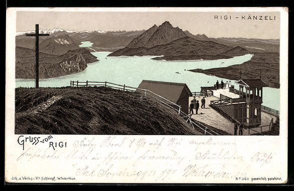 Cartoline postali: Litho Rigi-Känzeli, Aussichtsterrasse a – Usato da Berlin venduto da bartko-reher