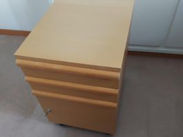 Rollcontainer Buche, 2 Schubladen plus 1 Hängeregister
