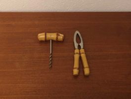 Mid century Bambus Nussknacker & Korkenzieher Nusszange