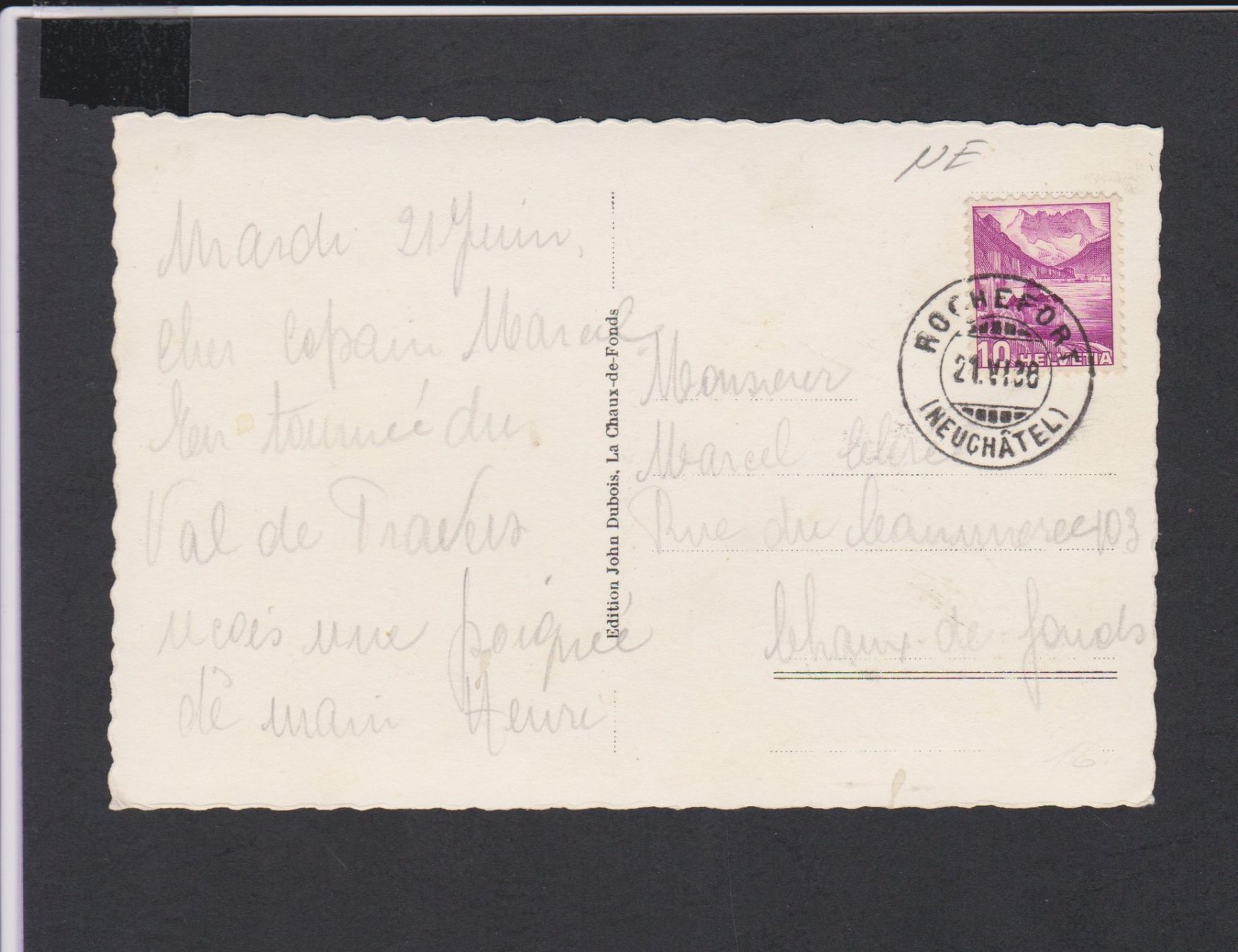 Cartoline postali: Couvet  NE   :   Quartier Neuf , alte Ansichtskarte 1938 – Usato da Vitznau venduto da Ropaku 1