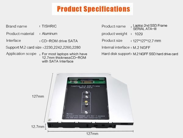 Dischi rigidi: m.2 M2 NGFF SSD 2nd HDD Caddy 12.7mm SAT – Nuovo e nell'imballaggio originale da Unterägeri venduto da RmOnline 1