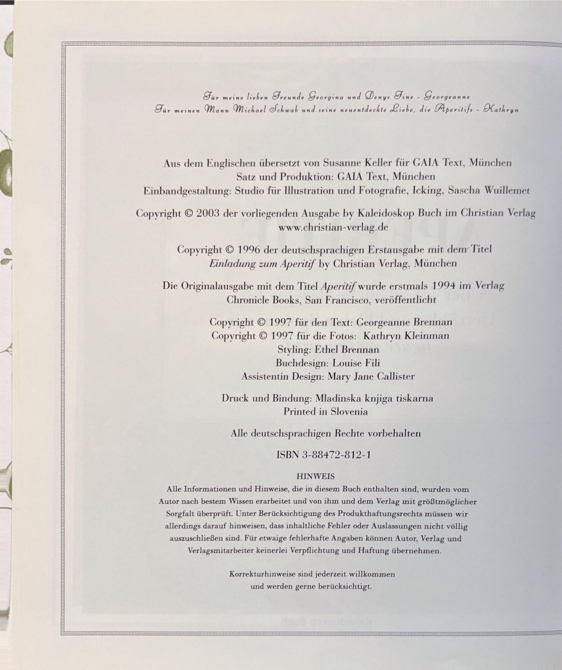 Livres: Brenner Georganne, Aperitif – Neuf (Voir description) à Sarnen par Livres 2