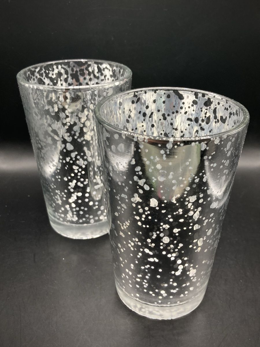Portacandele: Windlichter Glas silberfarben mit Punkten 2 Stk. – Usato da Vinelz venduto da Viewfinder84 3