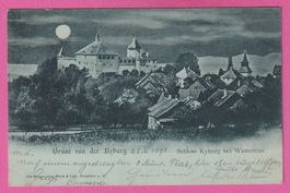 Gruss von der Kyburg gel 1899 Vollmondkarte