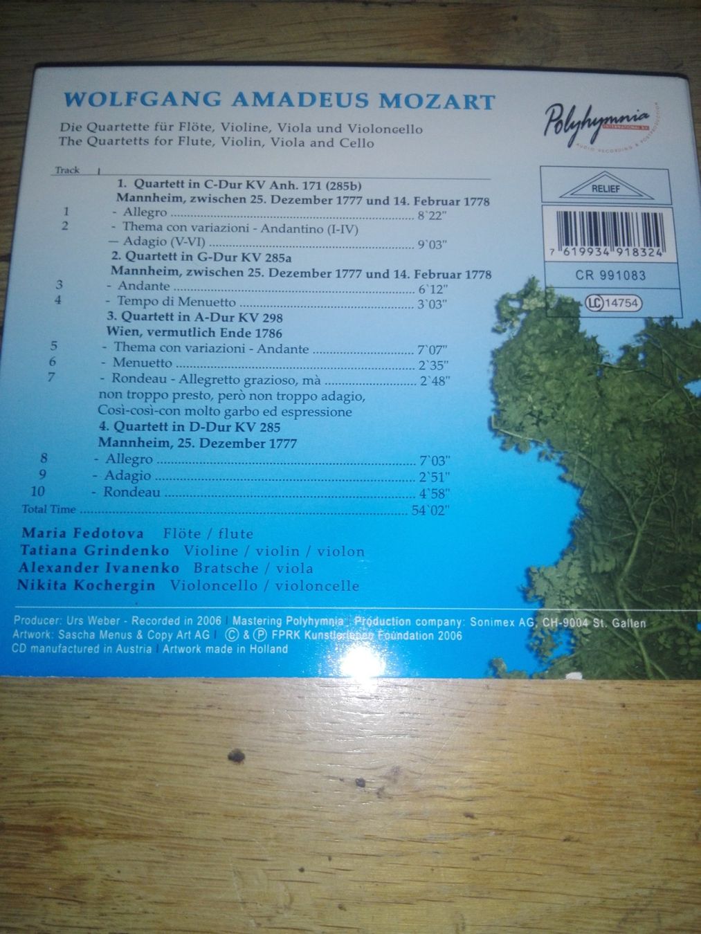CD: Mozart - Flötenquartette                           ©'2006 – Usato da St. Gallen venduto da elk2021 6