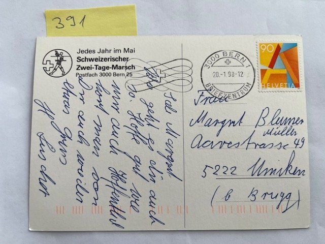Cartoline postali: Ansichtskarte Schweizerischer Zwei-Tage-Marsch Bern, 1998 – Usato da Niederwil AG venduto da dahu75 1