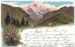Interlaken 1898 mit Gebirge und Kurhaus