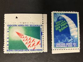 1933, 2 Flugpost-Vignetten **, Roma-Chicago-New York-Roma