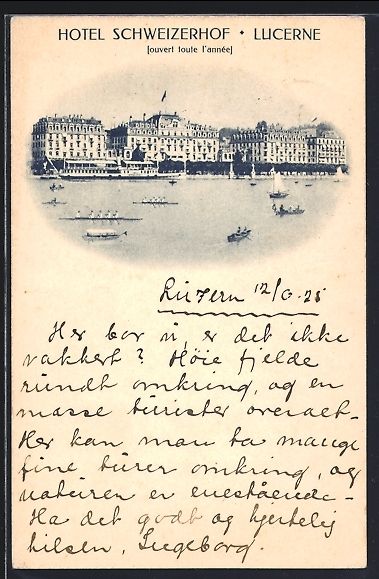 Ansichtskarten: AK Lucerne, Hotel Schweizerhof, 1925 – Gebraucht aus Berlin von bartko-reher