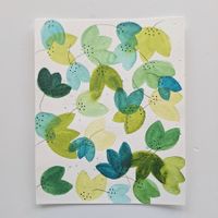 Aquarell Bild Original - grüne Blumen - 19 x 24cm