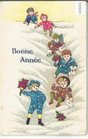 Bonne Annee - Gutes neues Jahr - Kinder im Schnee - Litho