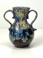 Art Deco Henkelvase Keramik Laufglasur Blau Braun Antik
