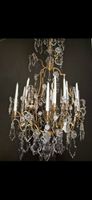 Magnifique lustre ancien en bronze doré et cristal