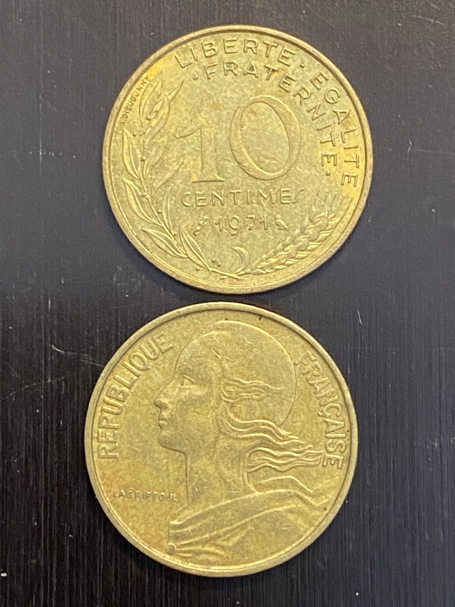 Tutti le monete: France, RARE 10 cts 1971 Bronze  – Usato da Corsier-sur-Vevey venduto da Ginoarturo