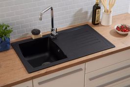 952 - Granit Mineralite Küchenspüle Boston Schwarz 86x50cm