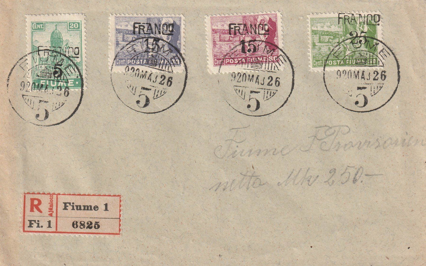 Alle Briefmarken: R-Brief Posta Fiume 1926 – Gebraucht aus Rorschacherberg von fratovi2