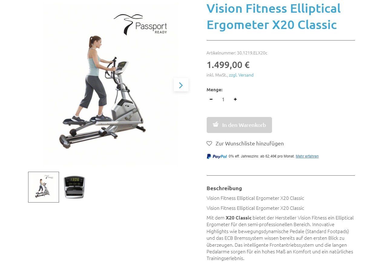 Hometrainer: Vision X20 Elipsentrainer – Usato da Busswil BE venduto da ste_6t5w