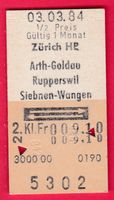 KARTON BILLETT, ZÜRICH HB - SIEBNEN-WANGEN, 2.KLASSE, RETOUR
