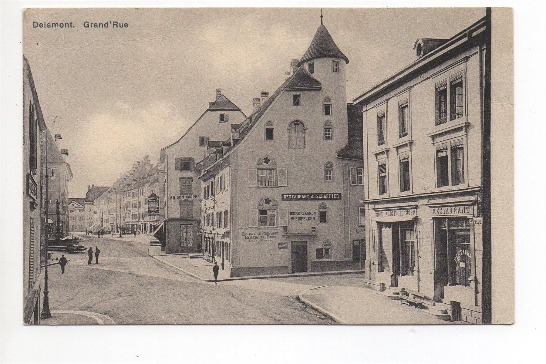 Cartoline postali: DELÉMONT Grand' Rue - Restaurant J. Schaffter – Usato da Jona venduto da philajona